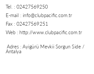 Club Pacific iletiim bilgileri